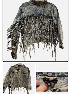 Western Fringe Denim 90’s Thrashed Jacket 3x Punk